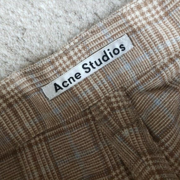 Acne Studios FW18 Beige Blue Checkered Wide-Leg Trousers - Men's 48/Medium - Picture 3 of 14